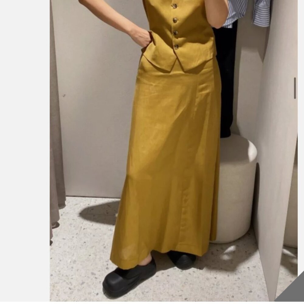 ZARA LINEN TOFFEE TAUPE MAXI SKIRT - Picture 9 of 13